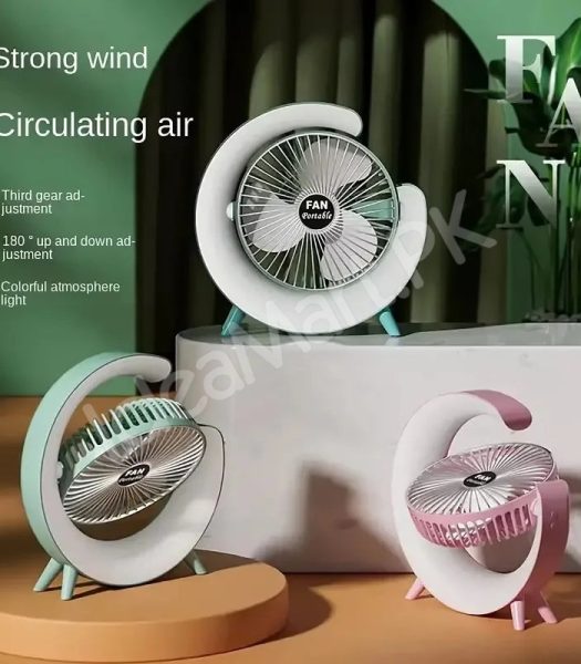 g-shaped-electric-desk-fan-with-7-color-led-light-180-rotation-usb-rechargeable-product-image