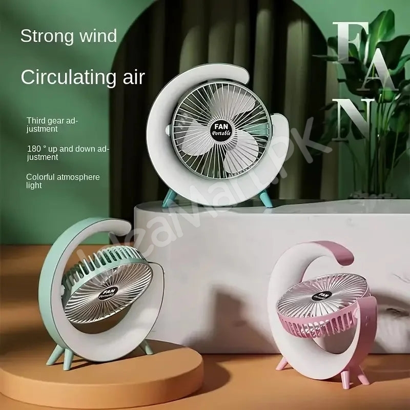 g-shaped-electric-desk-fan-with-7-color-led-light-180-rotation-usb-rechargeable-product-image