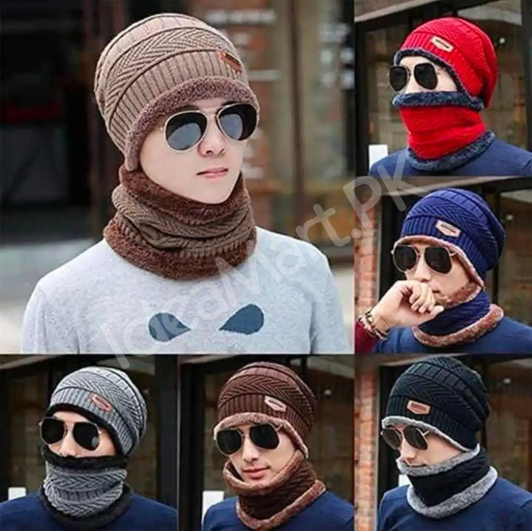 winter-cap-for-men-women-warm-knitted-beanie-hat-with-scarf-winter-ski-mask-premium-quality-product-image