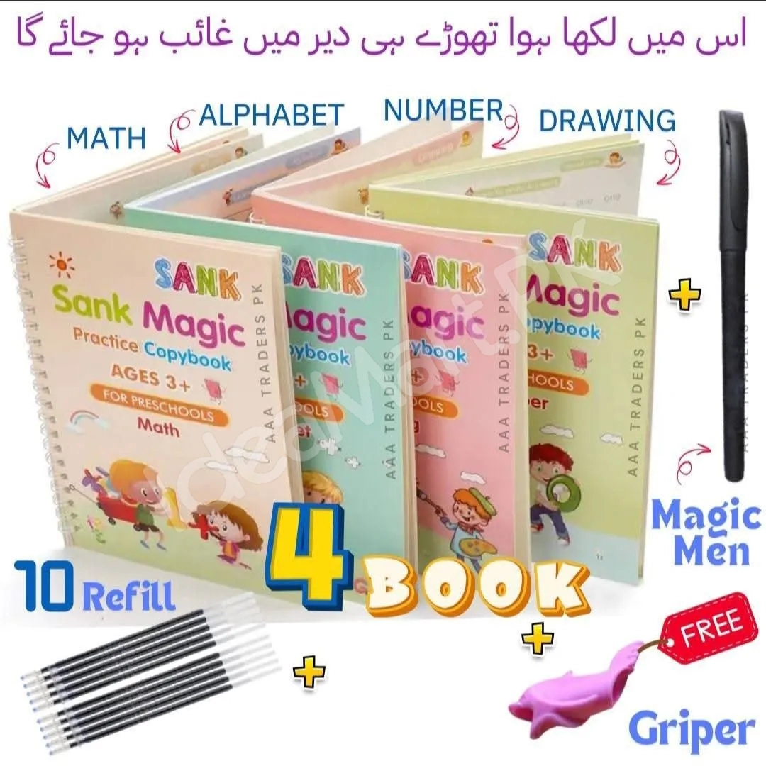 4-magic-book-practice-copybook-for-kids-sank-magic-handwriting-books-set-with-magic-pen-10-refills-reusable-montessori-tracing-books-for-english-numbers-drawing-early-product-image