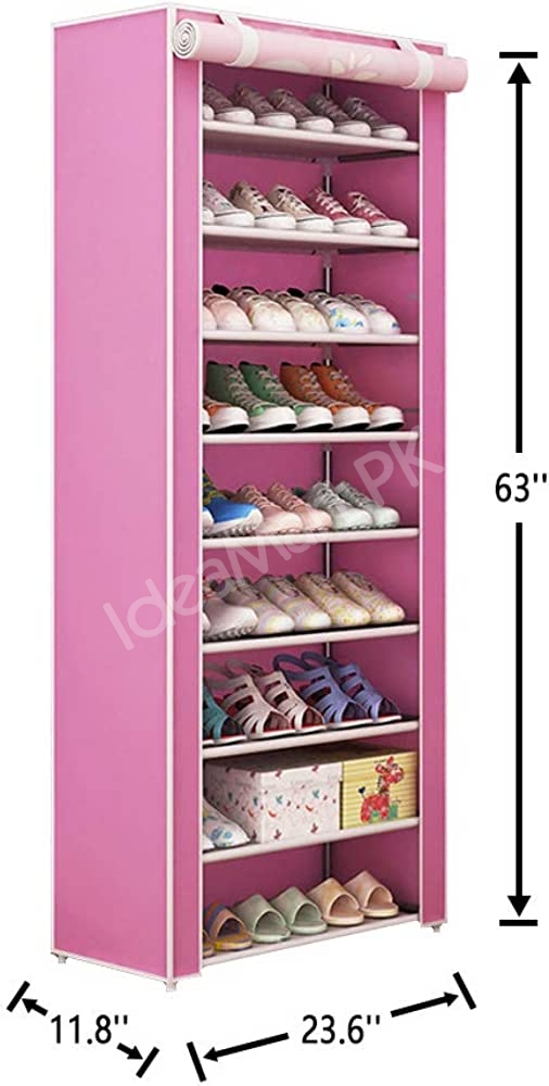 5-tier-portable-shoe-rack-organizer-with-roll-up-dustproof-fabric-cover-metal-frame-product-image