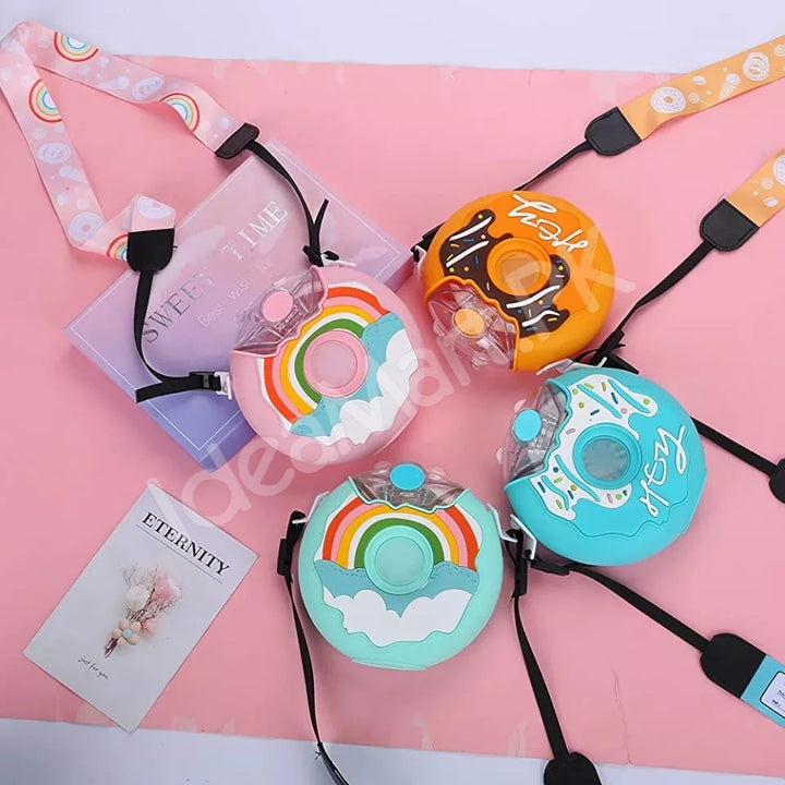 donut-shaped-380ml-plastic-water-bottle-with-adjustable-carrying-strap-spout-product-image