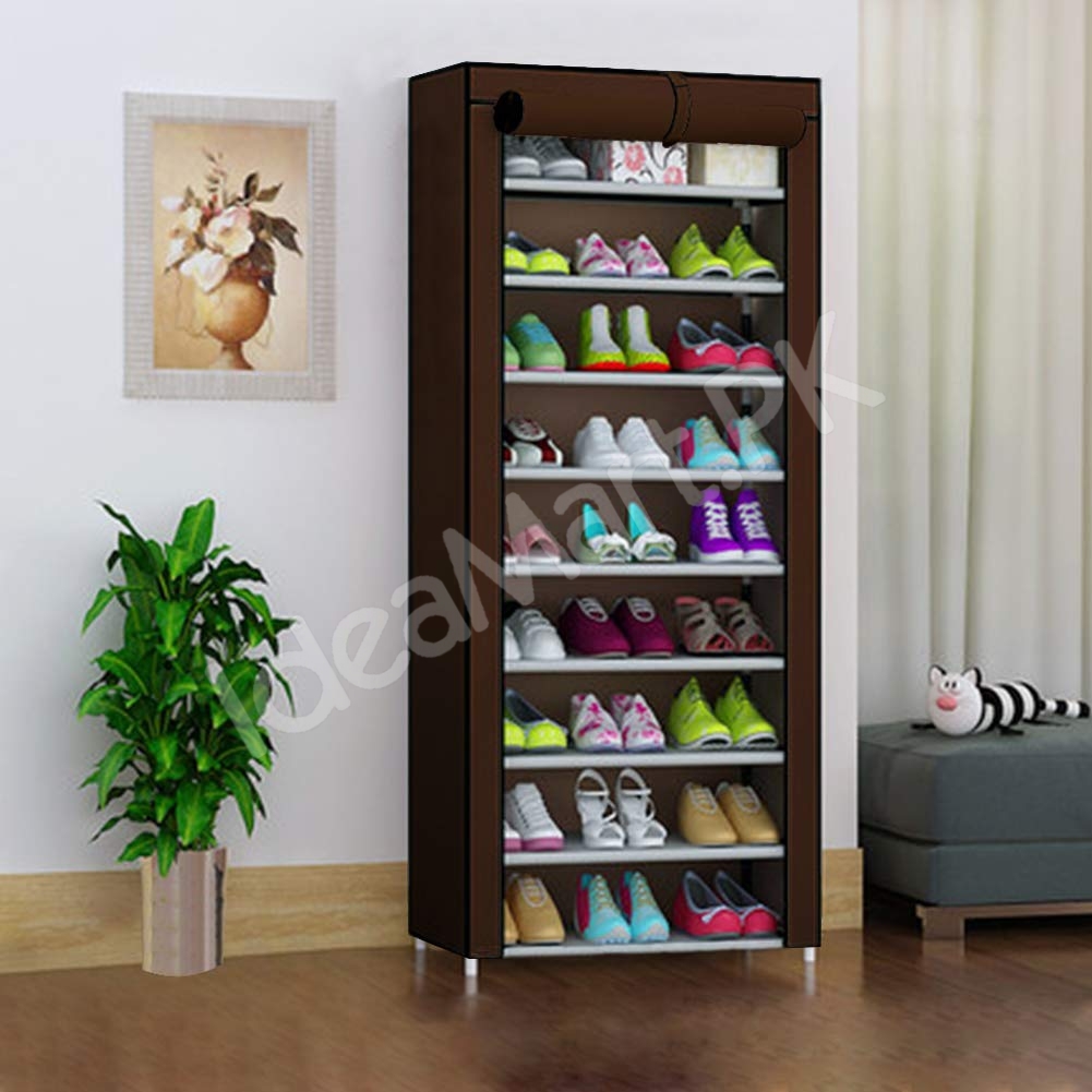 5-tier-portable-shoe-rack-organizer-with-roll-up-dustproof-fabric-cover-metal-frame-product-image