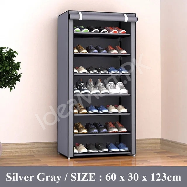 5-tier-portable-shoe-rack-organizer-with-roll-up-dustproof-fabric-cover-metal-frame-product-image