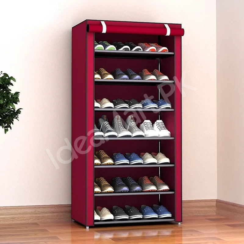 5-tier-portable-shoe-rack-organizer-with-roll-up-dustproof-fabric-cover-metal-frame-product-image