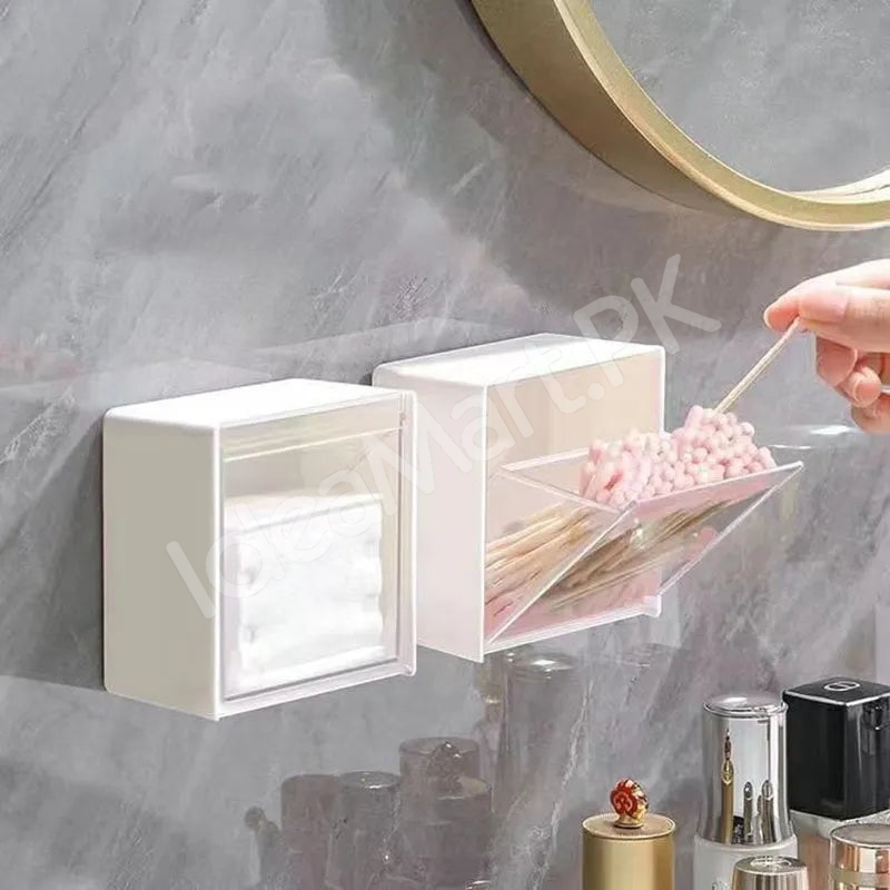 adhesive-wall-mounted-storage-box-with-transparent-flip-lid-cosmetic-organizer-for-small-items-product-image