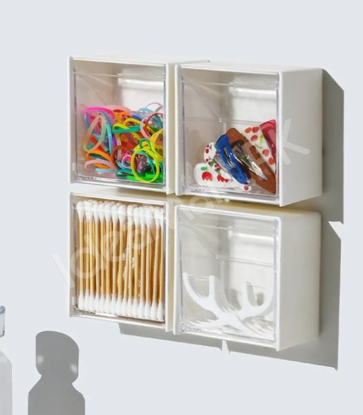 adhesive-wall-mounted-storage-box-with-transparent-flip-lid-cosmetic-organizer-for-small-items-product-image