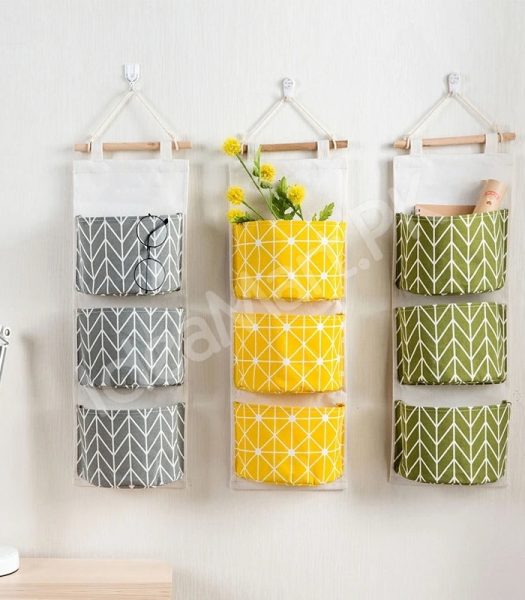 wall-hanging-fabric-storage-organizer-with-3-tier-pockets-and-wooden-rod-product-image