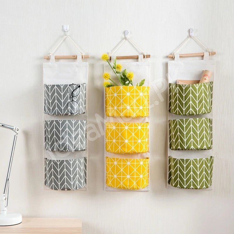 wall-hanging-fabric-storage-organizer-with-3-tier-pockets-and-wooden-rod-product-image