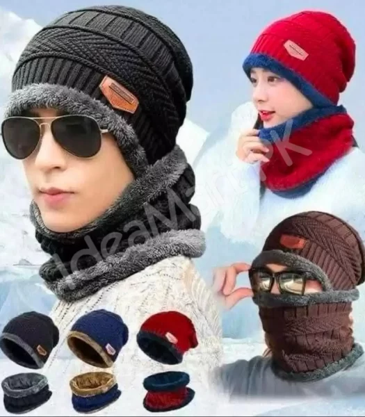 winter-cap-for-men-women-warm-knitted-beanie-hat-with-scarf-winter-ski-mask-premium-quality-product-image