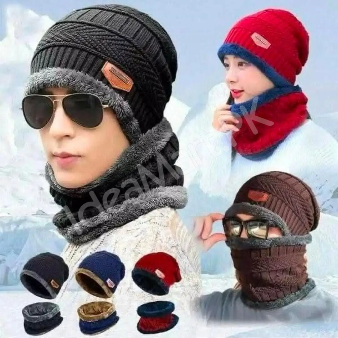 winter-cap-for-men-women-warm-knitted-beanie-hat-with-scarf-winter-ski-mask-premium-quality-product-image