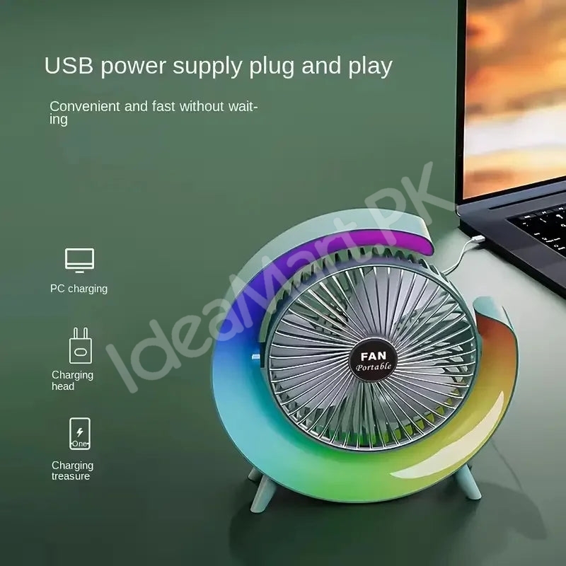 g-shaped-electric-desk-fan-with-7-color-led-light-180-rotation-usb-rechargeable-product-image