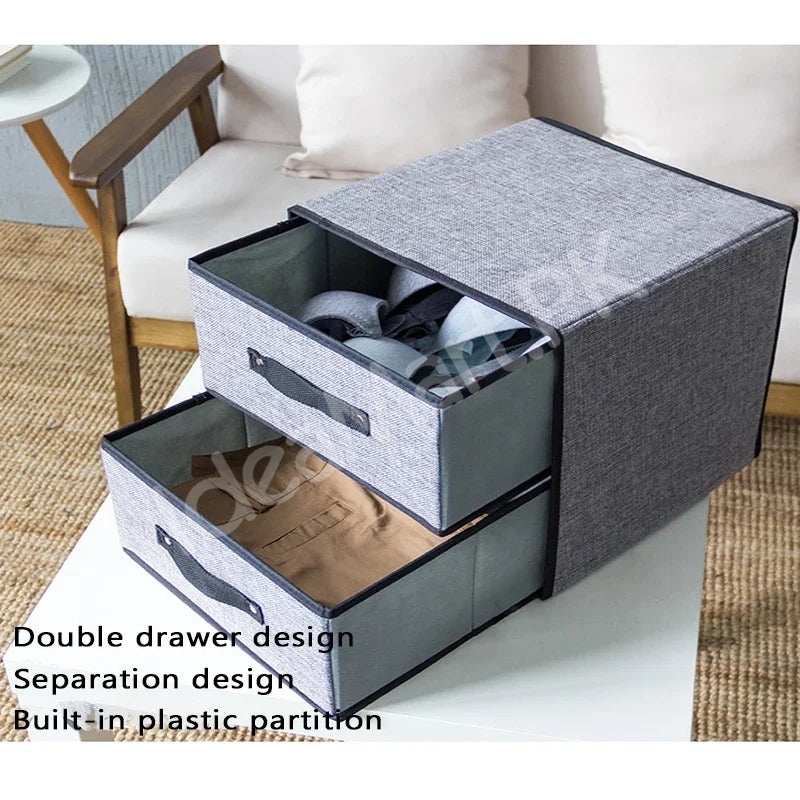 foldable-2-tier-fabric-storage-box-double-drawer-closet-organizer-product-image