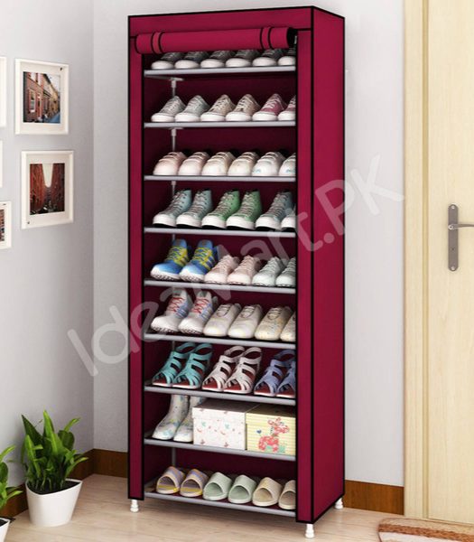 5-tier-portable-shoe-rack-organizer-with-roll-up-dustproof-fabric-cover-metal-frame-product-image
