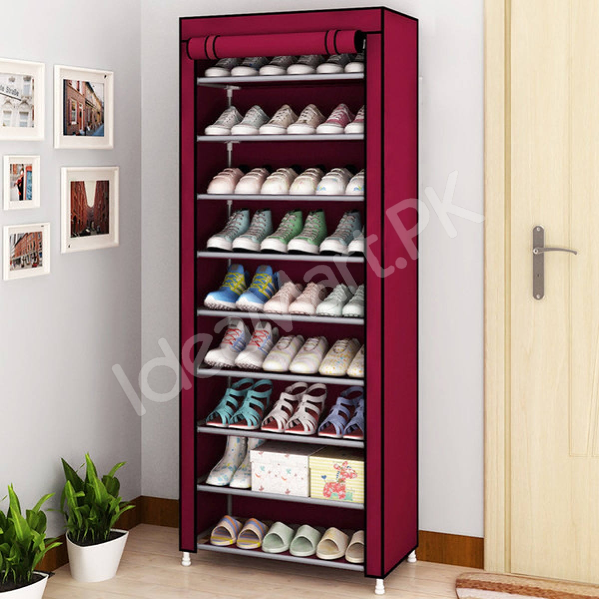 5-tier-portable-shoe-rack-organizer-with-roll-up-dustproof-fabric-cover-metal-frame-product-image