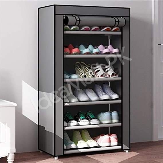 5-tier-portable-shoe-rack-organizer-with-roll-up-dustproof-fabric-cover-metal-frame-product-image