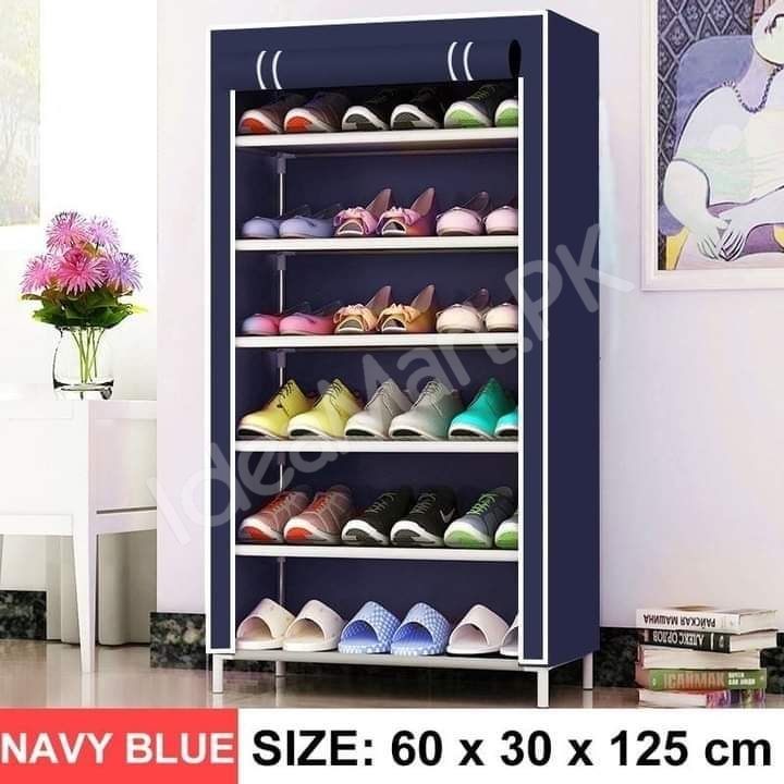 5-tier-portable-shoe-rack-organizer-with-roll-up-dustproof-fabric-cover-metal-frame-product-image