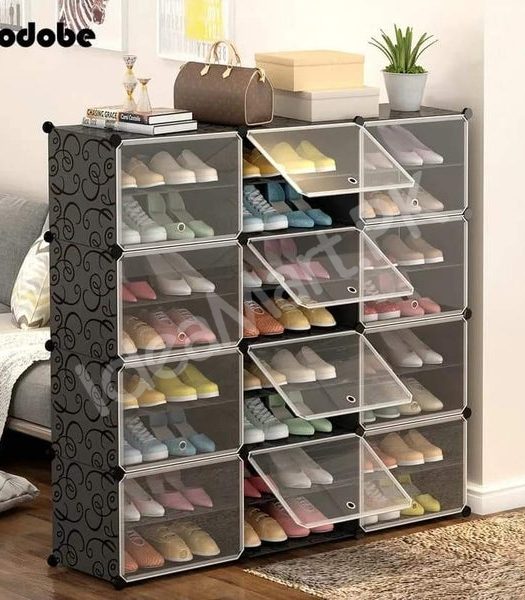 4-6-8-layer-cube-shoe-cabinet-with-clear-front-doors-diy-stackable-plastic-organizer-product-image