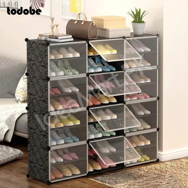 4-6-8-layer-cube-shoe-cabinet-with-clear-front-doors-diy-stackable-plastic-organizer-product-image