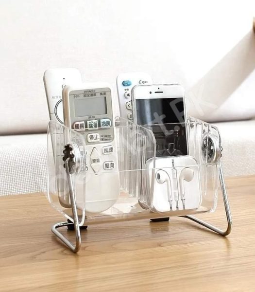 clear-acrylic-rotating-storage-organizer-with-metal-stand-for-remote-glasses-cosmetics-product-image