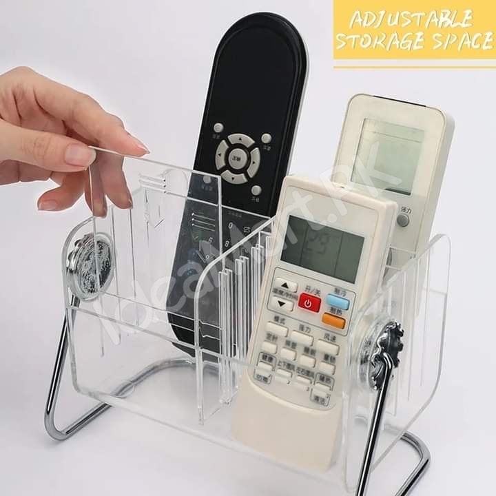 clear-acrylic-rotating-storage-organizer-with-metal-stand-for-remote-glasses-cosmetics-product-image