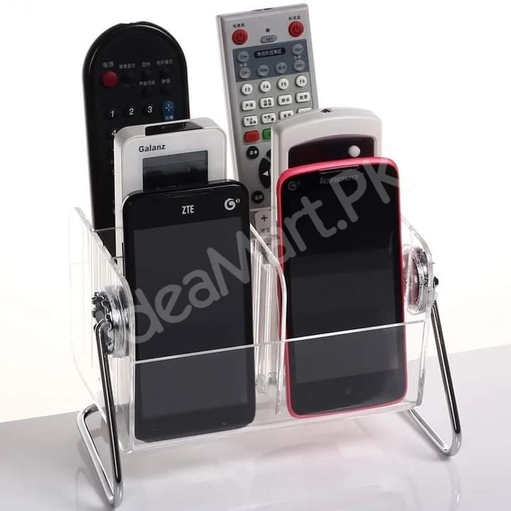 clear-acrylic-rotating-storage-organizer-with-metal-stand-for-remote-glasses-cosmetics-product-image