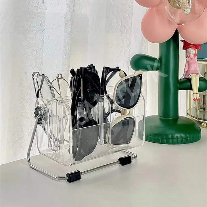 clear-acrylic-rotating-storage-organizer-with-metal-stand-for-remote-glasses-cosmetics-product-image