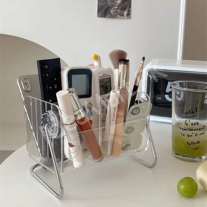 clear-acrylic-rotating-storage-organizer-with-metal-stand-for-remote-glasses-cosmetics-product-image
