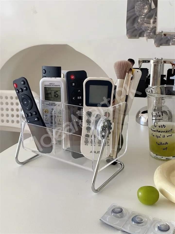 clear-acrylic-rotating-storage-organizer-with-metal-stand-for-remote-glasses-cosmetics-product-image