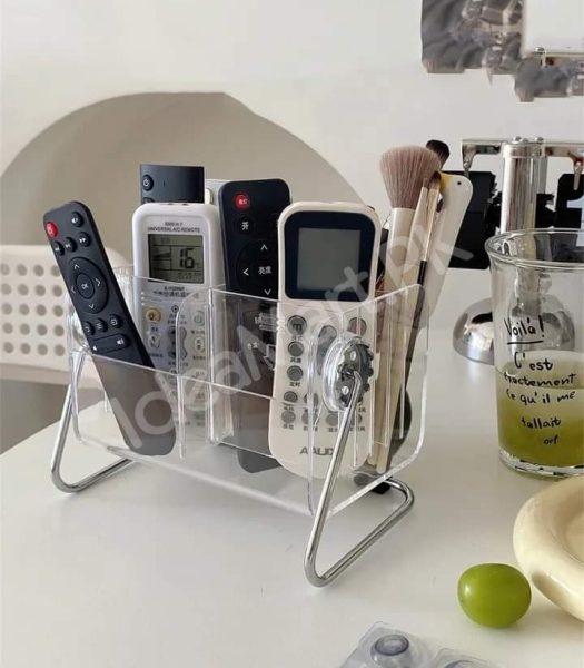 clear-acrylic-rotating-storage-organizer-with-metal-stand-for-remote-glasses-cosmetics-product-image