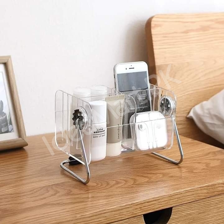 clear-acrylic-rotating-storage-organizer-with-metal-stand-for-remote-glasses-cosmetics-product-image