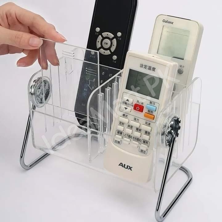 clear-acrylic-rotating-storage-organizer-with-metal-stand-for-remote-glasses-cosmetics-product-image
