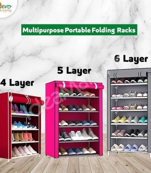 5-tier-portable-shoe-rack-organizer-with-roll-up-dustproof-fabric-cover-metal-frame-product-image