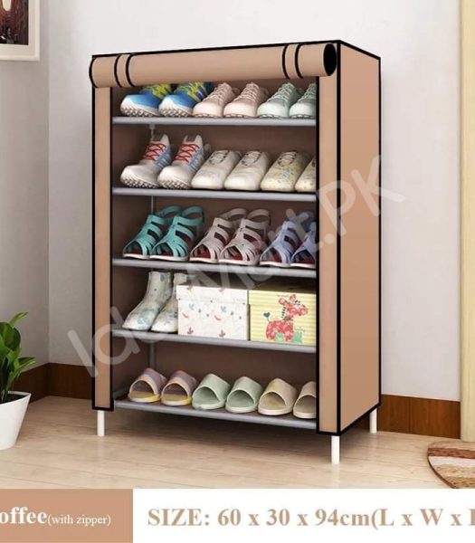 5-tier-portable-shoe-rack-organizer-with-roll-up-dustproof-fabric-cover-metal-frame-product-image