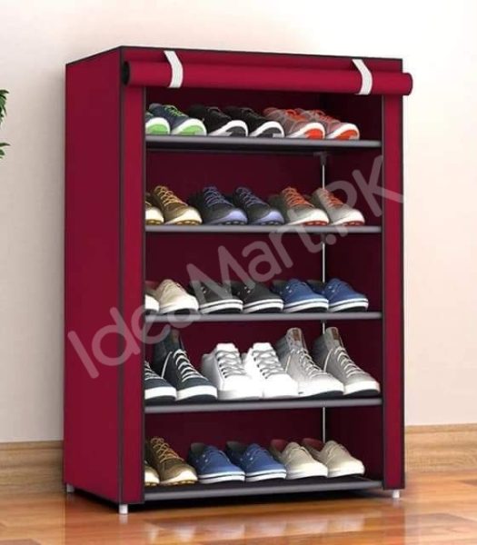 5-tier-portable-shoe-rack-organizer-with-roll-up-dustproof-fabric-cover-metal-frame-product-image