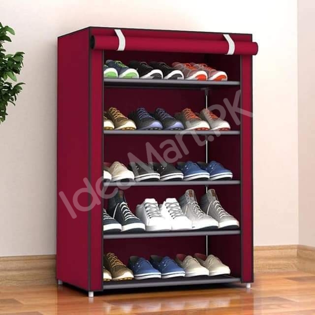 5-tier-portable-shoe-rack-organizer-with-roll-up-dustproof-fabric-cover-metal-frame-product-image
