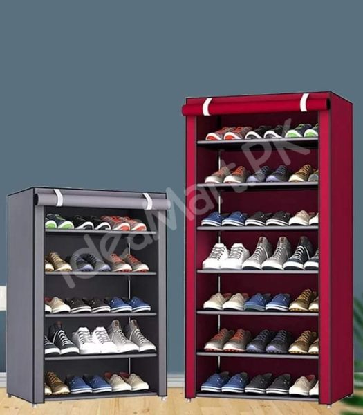 5-tier-portable-shoe-rack-organizer-with-roll-up-dustproof-fabric-cover-metal-frame-product-image