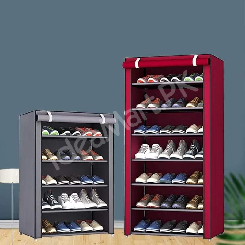 5-tier-portable-shoe-rack-organizer-with-roll-up-dustproof-fabric-cover-metal-frame-product-image