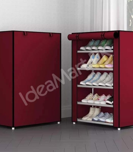 5-tier-portable-shoe-rack-organizer-with-roll-up-dustproof-fabric-cover-metal-frame-product-image