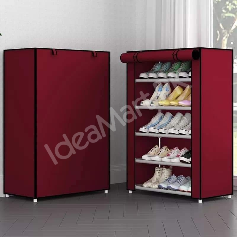 5-tier-portable-shoe-rack-organizer-with-roll-up-dustproof-fabric-cover-metal-frame-product-image