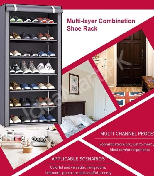 5-tier-portable-shoe-rack-organizer-with-roll-up-dustproof-fabric-cover-metal-frame-product-image