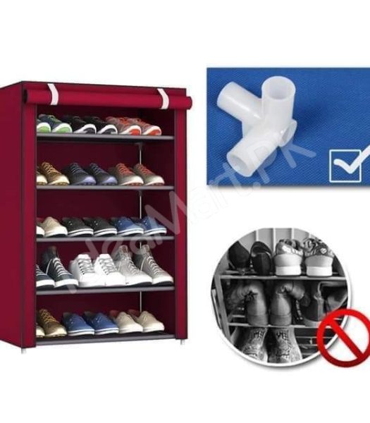 5-tier-portable-shoe-rack-organizer-with-roll-up-dustproof-fabric-cover-metal-frame-product-image