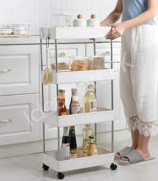 4-tier-slim-rolling-utility-cart-with-wheels-hanging-hooks-multi-purpose-plastic-storage-organizer-rack-product-image