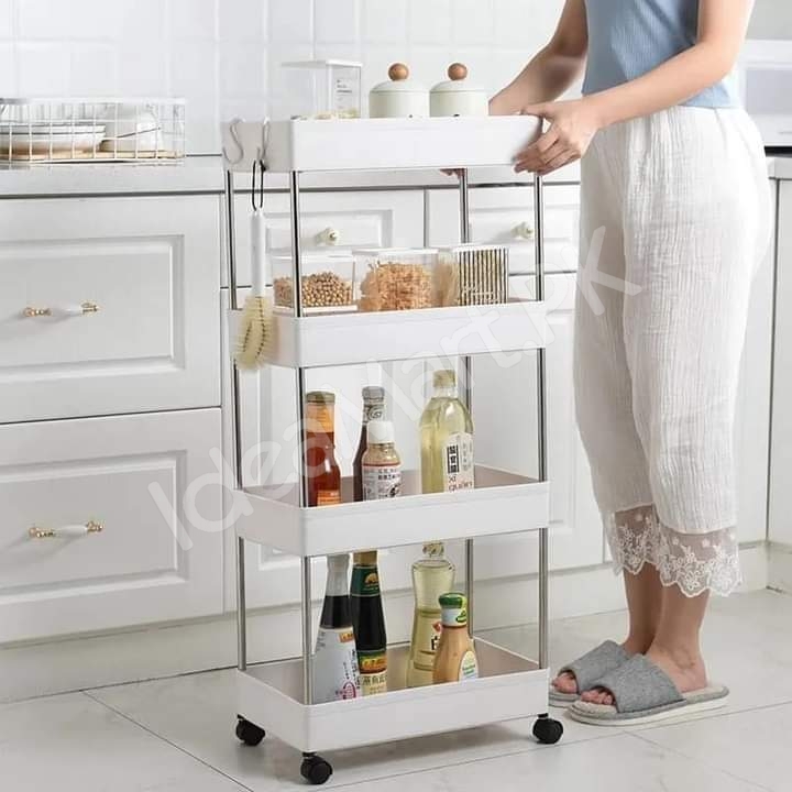 4-tier-slim-rolling-utility-cart-with-wheels-hanging-hooks-multi-purpose-plastic-storage-organizer-rack-product-image