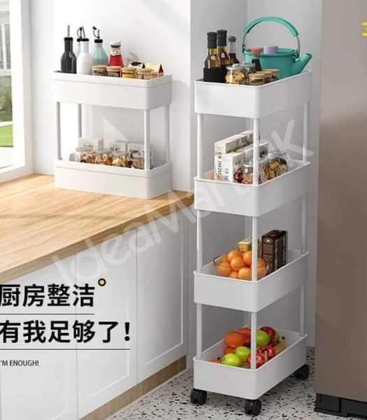 4-tier-slim-rolling-utility-cart-with-wheels-hanging-hooks-multi-purpose-plastic-storage-organizer-rack-product-image