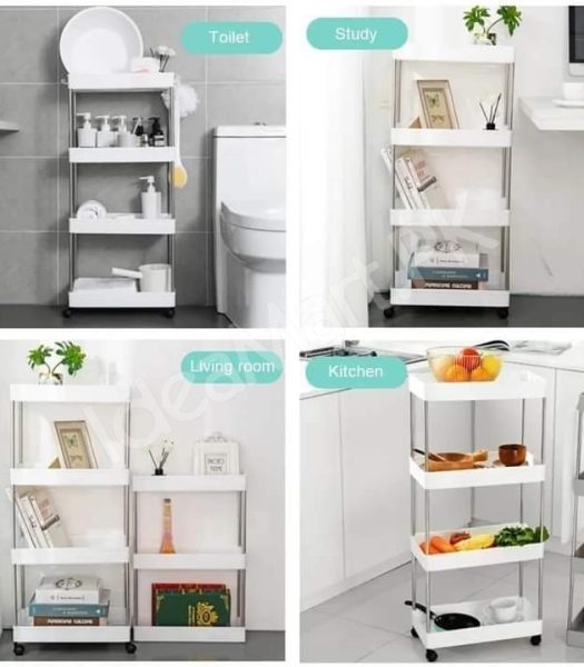 4-tier-slim-rolling-utility-cart-with-wheels-hanging-hooks-multi-purpose-plastic-storage-organizer-rack-product-image