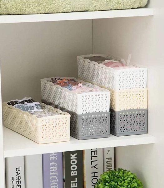 5-grid-plastic-stackable-drawer-organizer-basket-hollow-storage-bin-for-socks-clothes-product-image