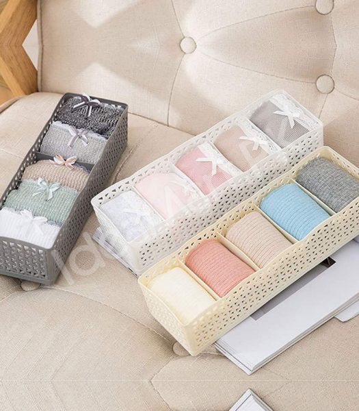 5-grid-plastic-stackable-drawer-organizer-basket-hollow-storage-bin-for-socks-clothes-product-image