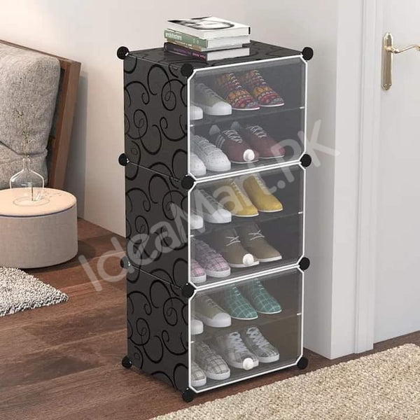 4-6-8-layer-cube-shoe-cabinet-with-clear-front-doors-diy-stackable-plastic-organizer-product-image