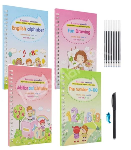 magic-reusable-montessori-copybook-set-4-pcs-with-pen-grip-aid-10-refills-product-image